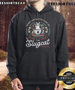 Good Slugcat Coffee emblem hoodie featuring a unique design, perfect for coffee lovers and fans of cozy apparel.
