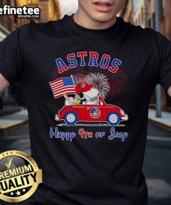 Good Snoopy and Woodstock Astros Happy 4th of July T-Shirt featuring festive designs and vibrant colors.