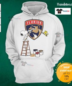 Good Snoopy and Woodstock painting on a Florida Panthers logo hoodie, showcasing vibrant colors and playful design.