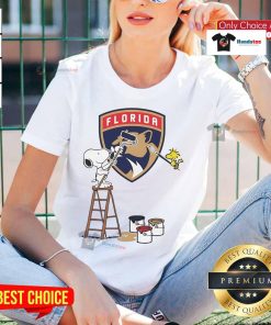 Good Snoopy and Woodstock painting with Florida Panthers logo on a stylish ladies tee, perfect for fans.
