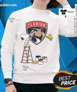 Good Snoopy and Woodstock painting on Florida Panthers logo sweatshirt, perfect for fans and stylish winter wear.