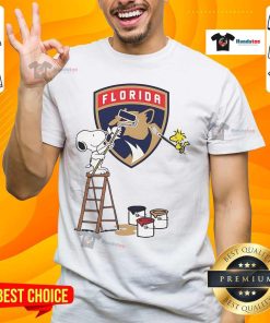 Good Snoopy and Woodstock painting on Florida Panthers logo t-shirt, perfect for fans of both Snoopy and hockey.