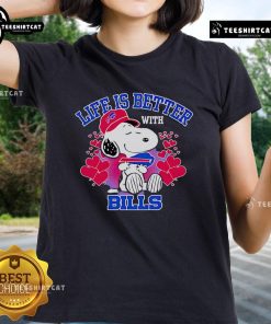 Alt Text: Good Snoopy Life is Better with Bills ladies tee featuring Snoopy graphic and stylish design for casual wear.