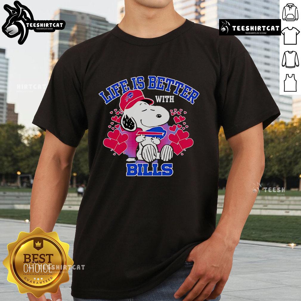 Good Snoopy Life Is Better With Bills T Shirt Good Snoopy Life Is Better With Bills T-Shirt featuring a fun Snoopy graphic, perfect for fans of the Peanuts comic series.