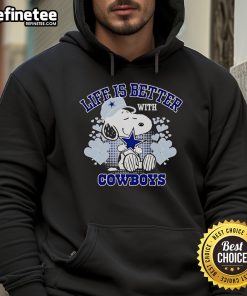 Good Snoopy Life Is Better With Cowboys cartoon hoodie featuring Snoopy in cowboy attire, perfect for casual wear.