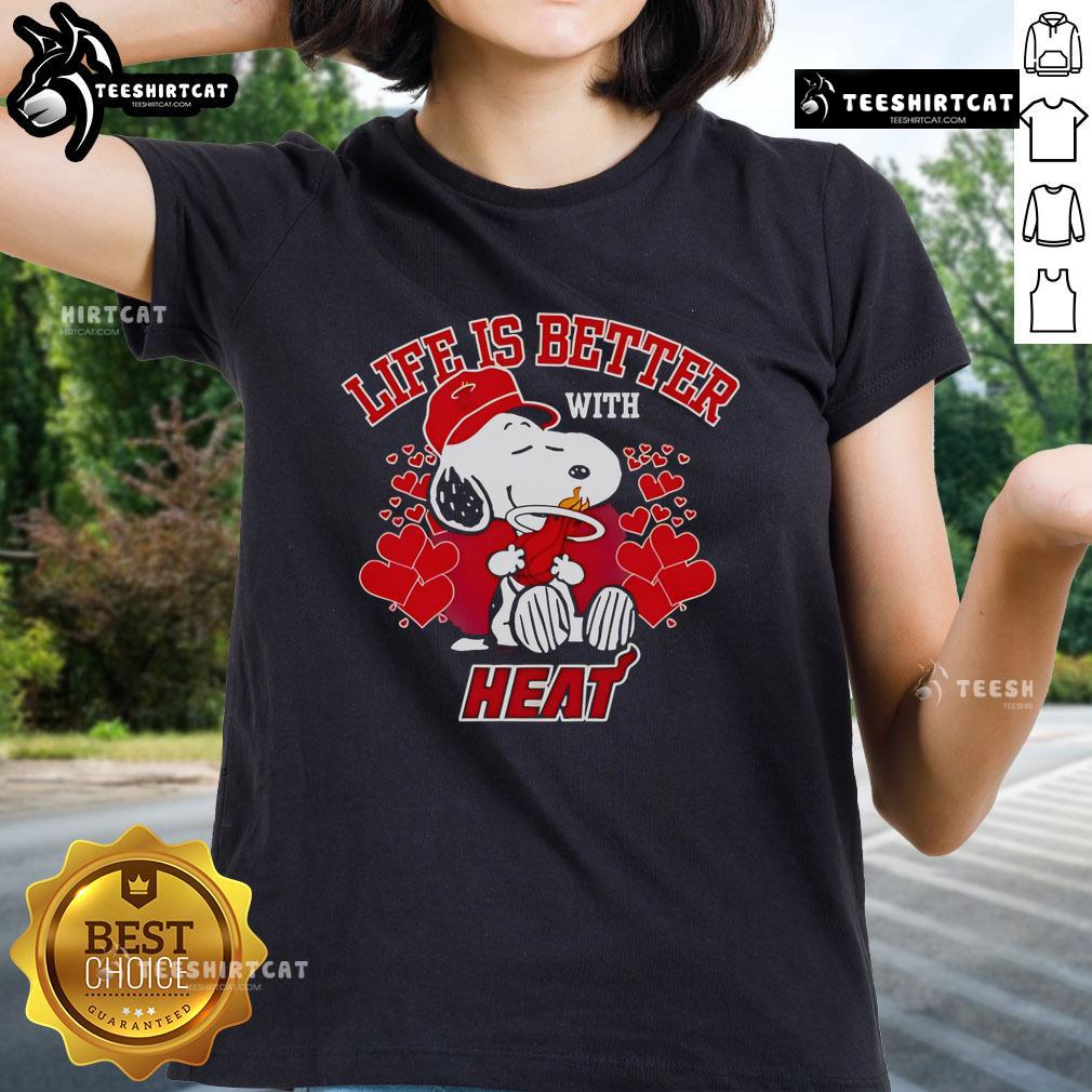Good Snoopy Life Is Better With Miami Heat Ladies Tee Good Snoopy Life is Better with Miami Heat Ladies Tee featuring a playful design perfect for Miami basketball fans.