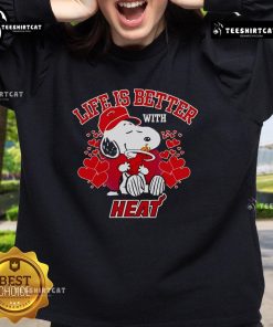 Cozy Good Snoopy Life Is Better sweatshirt featuring Miami Heat design, perfect for basketball fans and casual wear.