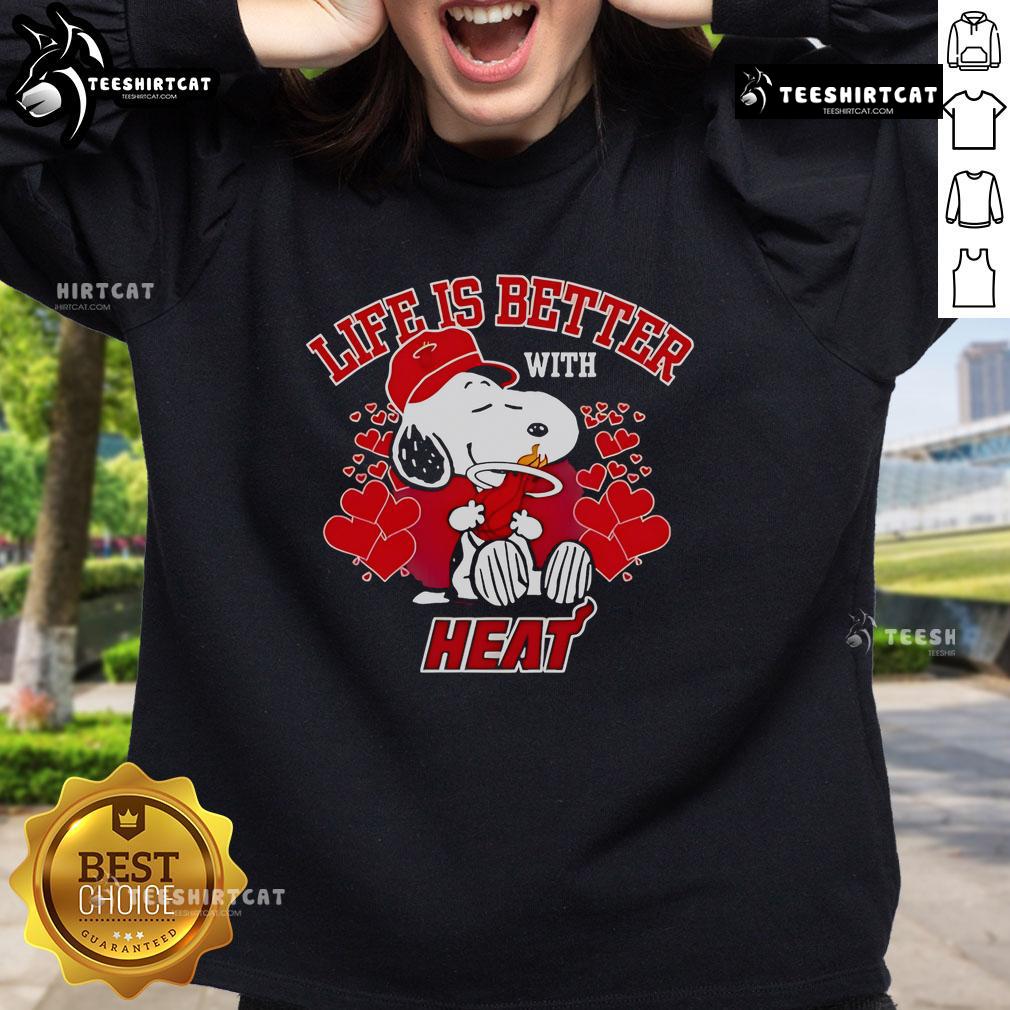 Good Snoopy Life Is Better With Miami Heat Sweatshirt Cozy Good Snoopy Life Is Better sweatshirt featuring Miami Heat design, perfect for basketball fans and casual wear.
