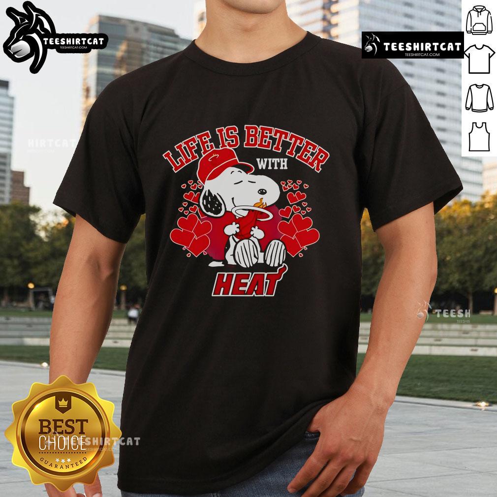 Good Snoopy Life Is Better With Miami Heat T Shirt Alt Text: Good Snoopy Life Is Better With Miami Heat T-Shirt featuring Snoopy graphic, perfect for Miami Heat fans and casual wear.
