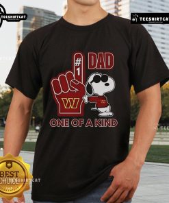 Alt Text: Good Snoopy Washington Commanders Dad One Of A Kind T-Shirt featuring Snoopy in team colors, perfect for Father's Day.