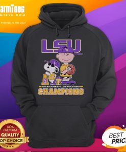 Alt Text: Good Snoopy, Woodstock, and Charlie Brown in LSU Tigers 2025 NCAA Baseball hoodie, perfect for fans and collectors.