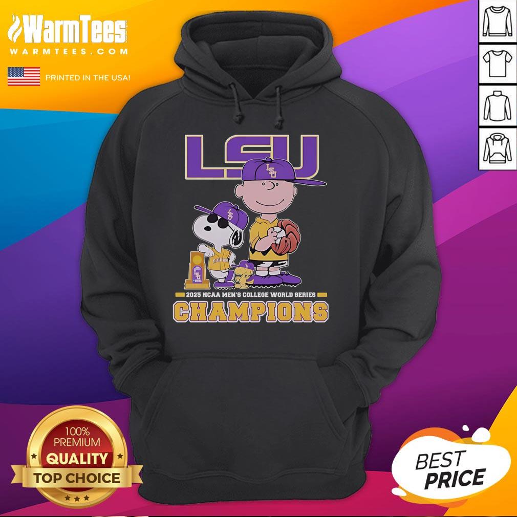 Good Snoopy Woodstock And Charlie Brown The Peanuts LSU Tigers 2025 NCAA Baseball Hoodie Alt Text: Good Snoopy, Woodstock, and Charlie Brown in LSU Tigers 2025 NCAA Baseball hoodie, perfect for fans and collectors.