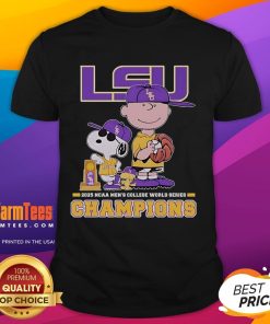 Good Snoopy, Woodstock, and Charlie Brown on LSU Tigers 2025 NCAA baseball t-shirt for Peanuts fans.