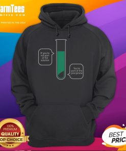 Good Solution and Precipitate hoodie displayed on a hanger against a neutral background, showcasing trendy design and style.