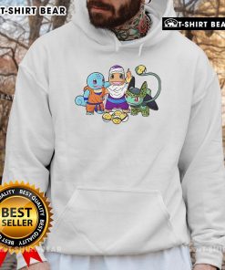 Colorful hoodie featuring Squirtle, Goku, Charmander, Piccolo, Bulbasaur, and Cell from Dragon Ball and Pokmon.