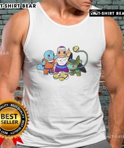 Colorful tank top featuring Squirtle, Goku, Charmander, Piccolo, Bulbasaur, and Cell from Dragon Ball and Pokemon.