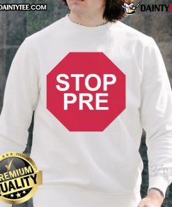 Good Steve Prefontaine wearing a 'Stop Pre' sweatshirt, showcasing his iconic style and passion for running.