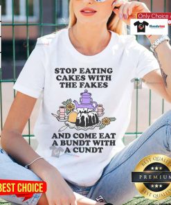 Good Stop Eating Cakes Ladies Tee featuring a fun Bundt cake design, perfect for dessert lovers and cake enthusiasts.