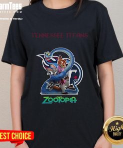 Alt Text: Ladies Tee featuring Good Tennessee Titans Zootopia 2 design, perfect for fans showing team spirit and style.