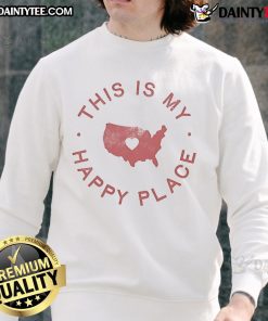 Cozy American map sweatshirt with 'Good, This Is My Happy Place' text, perfect for casual outings and travel lovers.