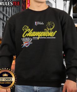 Good Thunder Final 2025 NBA Champions design sweatshirt featuring bold graphics and team colors.