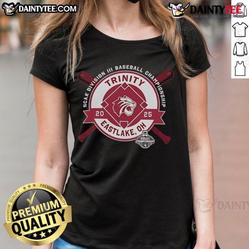 Good Trinity University NCAA Division III Baseball Championship 2025 Ladies Tee, featuring team colors and logo in Eastlake, OH.