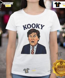 Alt Text: Womens tee featuring a parody design of Trump and Tucker Carlson, perfect for political humor enthusiasts.