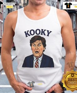 Funny parody tank top featuring 'Good Trump' and 'Kooky Tucker Carlson' graphic design for political humor lovers.