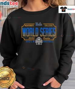 UCLA Bruins College World Series 2025 baseball sweatshirt featuring team colors and logo.