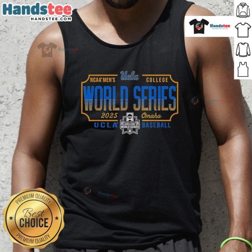 Alt Text: UCLA Bruins College World Series 2025 baseball tank top showcasing team pride and sporty style.