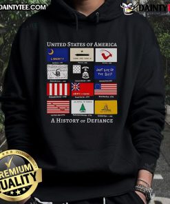 Good United States of America A History of Defiance Flags hoodie featuring bold flag designs and a comfortable fit.