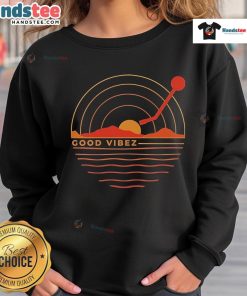 Good Vibez Record Sunset Sweatshirt featuring a vibrant sunset design, perfect for cozy, stylish evenings.
