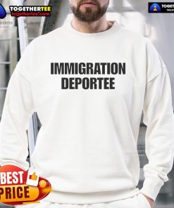 Alt Text: Good Vitaly Zdorovetskiy wearing an Immigration Deportee sweatshirt, showcasing unique style and statement fashion.
