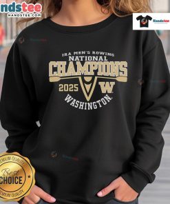 2025 National Champions sweatshirt featuring the Washington Huskies men's rowing logo in vibrant colors.