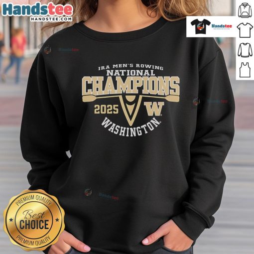2025 National Champions sweatshirt featuring the Washington Huskies men's rowing logo in vibrant colors.