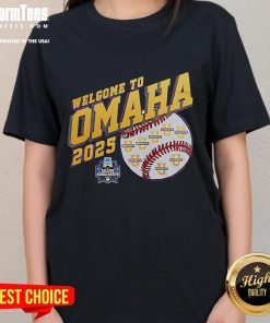 Good Welcome to Omaha 2025 LSU Tigers Ladies Tee featuring vibrant design for passionate LSU fans.