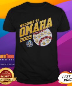 Good Welcome to Omaha 2025 LSU Tigers T-Shirt featuring bold graphics and vibrant colors for baseball fans.