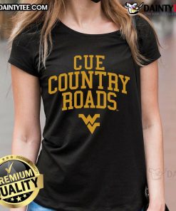 Good West Virginia Mountaineers Cue Country Roads Ladies Tee featuring team colors and logo for game day style.