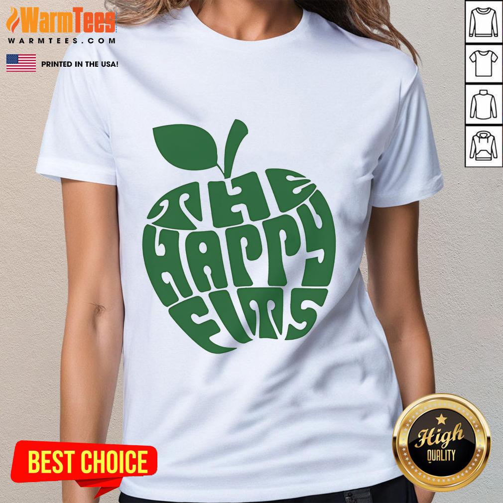 Happy Apple Ringer The Happy Fits Ladies Tee Happy Apple Ringer tee by The Happy Fits featuring vibrant colors and a playful design, perfect for casual wear.