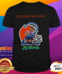 Happy Cleveland Browns Zootopia 2 T-Shirt featuring vibrant colors and playful design, perfect for fans and collectors.