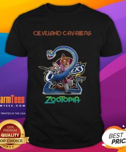 Happy Cleveland Cavaliers Zootopia 2 T-Shirt featuring vibrant graphics, perfect for fans of both the NBA and Disney.