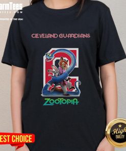 Happy Cleveland Guardians Zootopia 2 Ladies Tee featuring vibrant graphics and a comfortable fit for fans.