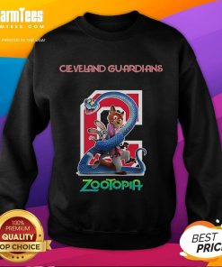 Happy Cleveland Guardians Zootopia 2 sweatshirt featuring vibrant colors and playful design, perfect for fans.