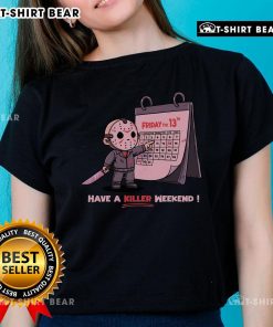 Happy Friday the 13th graphic tee for ladies, featuring spooky design perfect for a killer weekend celebration.