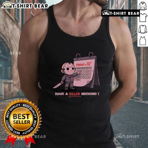 Happy Friday the 13th tank top featuring spooky graphics, perfect for a killer weekend vibe and Halloween fans.