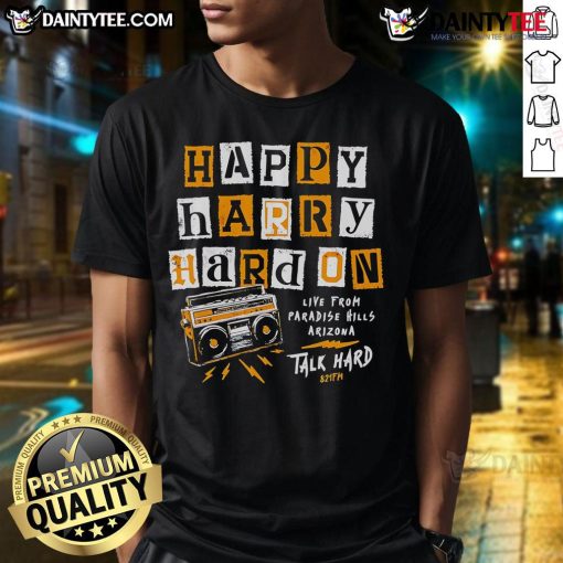 Happy Harry Hard On T-Shirt featuring a playful design with vibrant colors, perfect for casual wear and humor lovers.