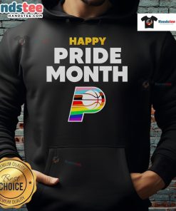 Happy Indiana Pacers Pride Month 2025 logo hoodie showcasing vibrant colors and team spirit for LGBTQ+ celebration.