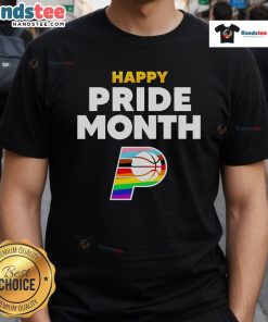 Happy Indiana Pacers Pride Month 2025 logo T-shirt featuring vibrant colors celebrating diversity and inclusivity.