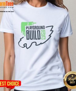 Happy Philadelphia Eagles Playground Build 2025 Ladies Tee featuring vibrant team colors and playful design.