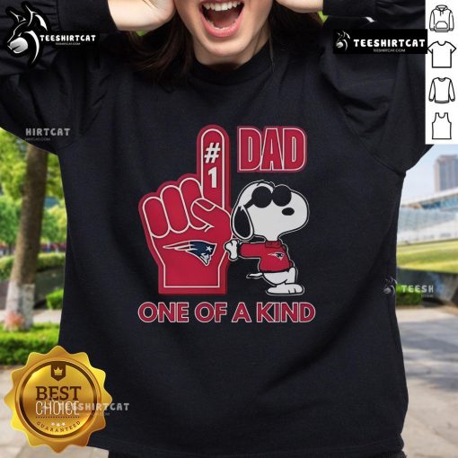 Happy Snoopy in New England Patriot sweatshirt, unique DAD design perfect for sports fans and gift giving.